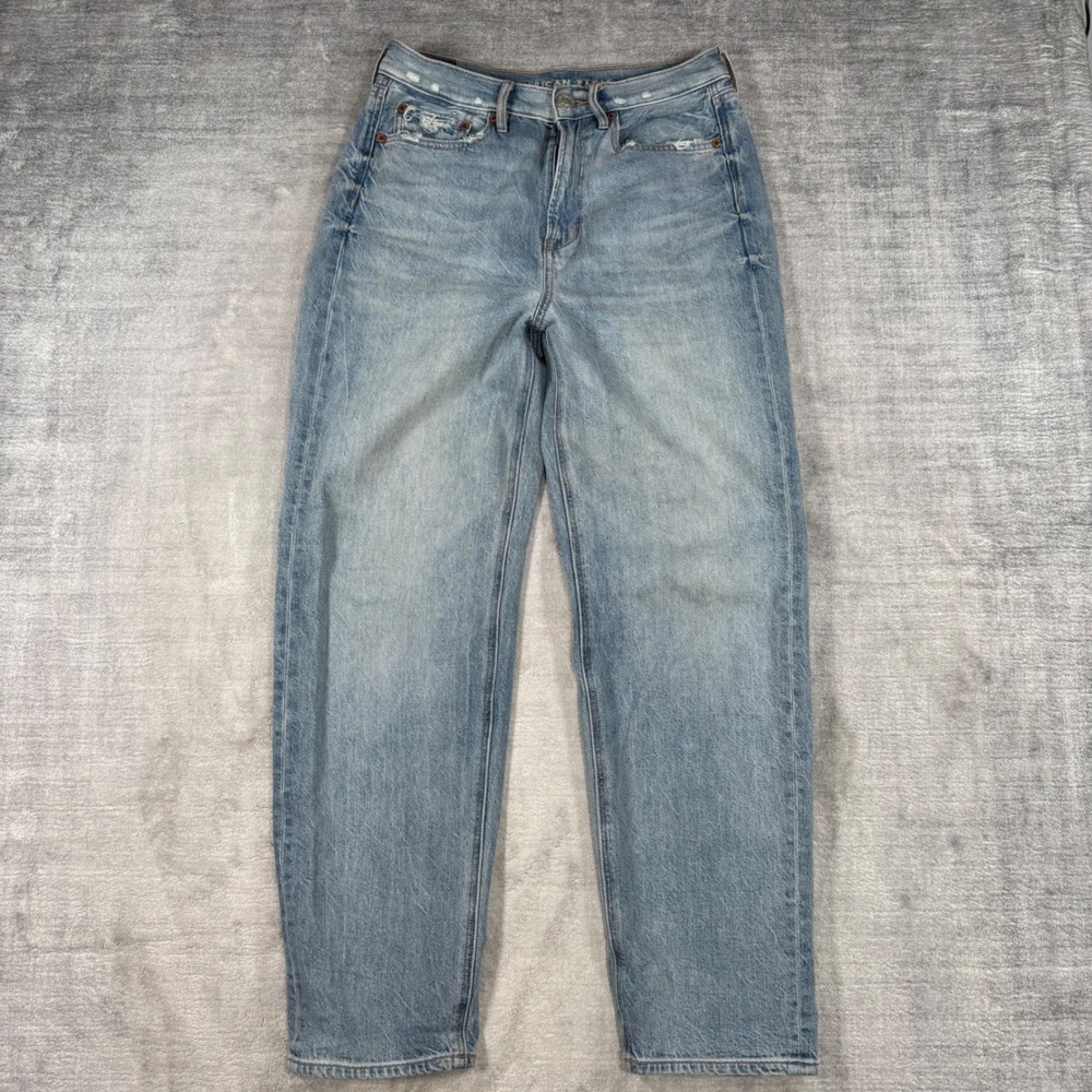 American Eagle Jeans Womens 4 Blue Denim Light Wash Baggy High Rise Cotton